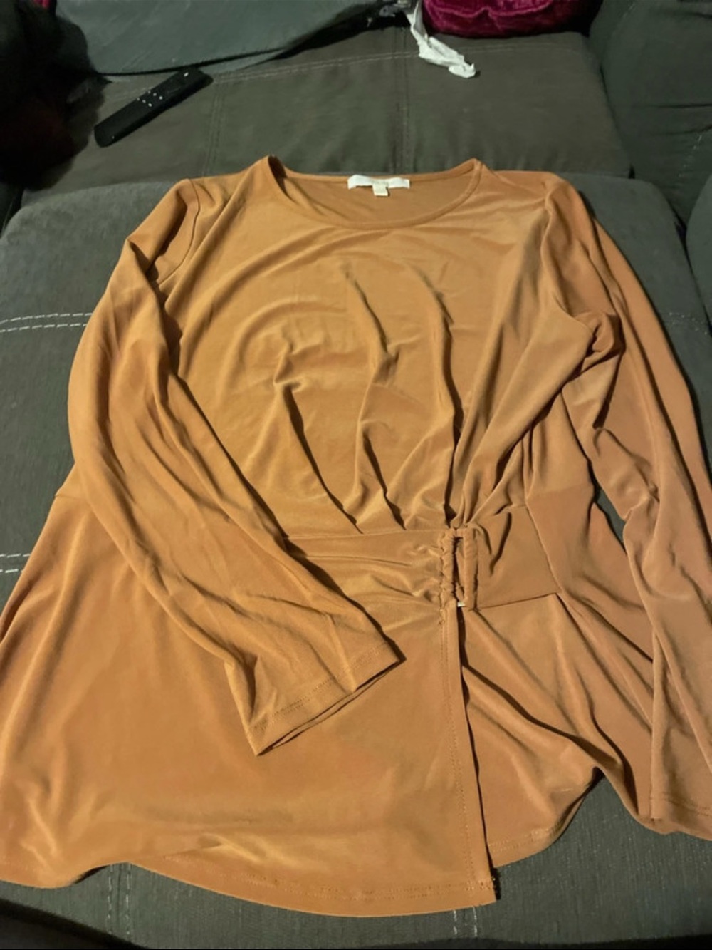 adidas Long Sleeve Twist-Waist Top in Camel Brown